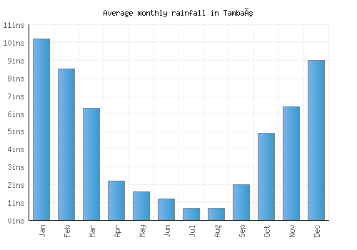 Tambaú monthly rainfall chart (inches)
