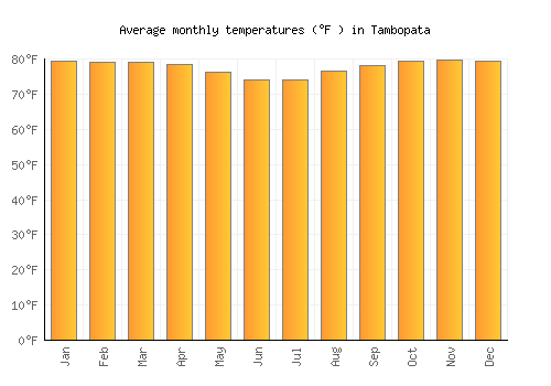 Tambopata average temperature chart (Fahrenheit)