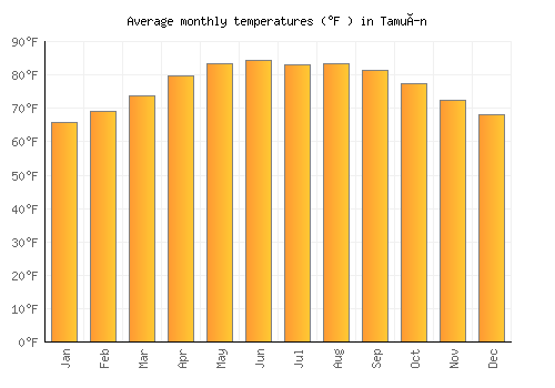 Tamuín average temperature chart (Fahrenheit)