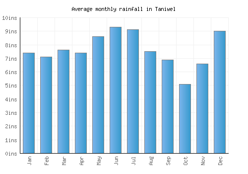 Taniwel monthly rainfall chart (inches)