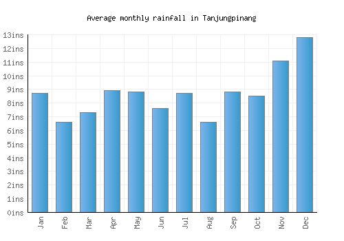 Tanjungpinang monthly rainfall chart (inches)