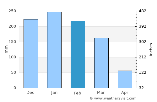 Taquaritinga average rain in February