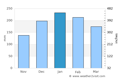 Taubaté average rain in January