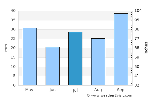 Teófilo Otoni average rain in July