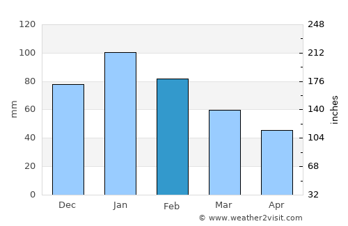 Thamaga average rain in February