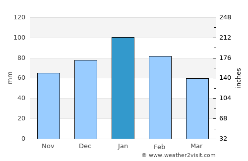 Thamaga average rain in January