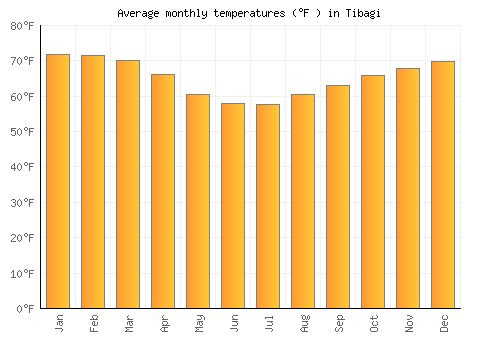 Tibagi average temperature chart (Fahrenheit)