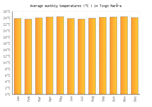 Tingo María average temperature chart (Celsius)