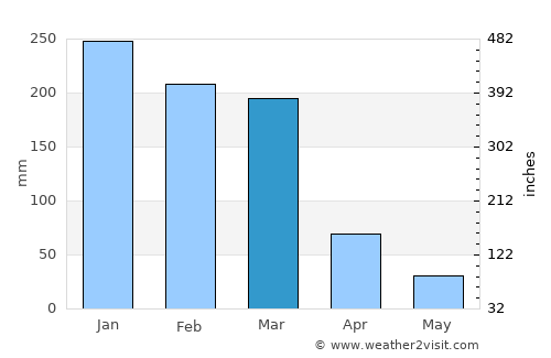 Tiradentes average rain in March