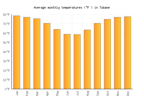 Tobane average temperature chart (Fahrenheit)