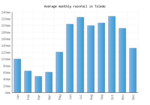 Toledo monthly rainfall chart (mm)