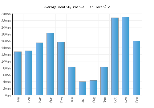 Toribío monthly rainfall chart (mm)