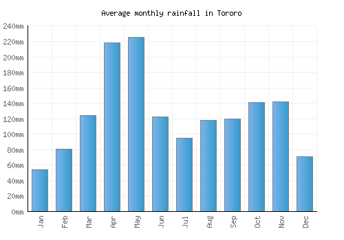 Tororo monthly rainfall chart (mm)
