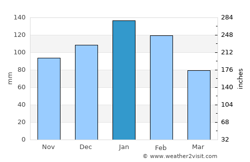Tshaneni average rain in January