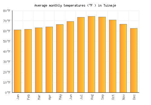 Tuineje average temperature chart (Fahrenheit)