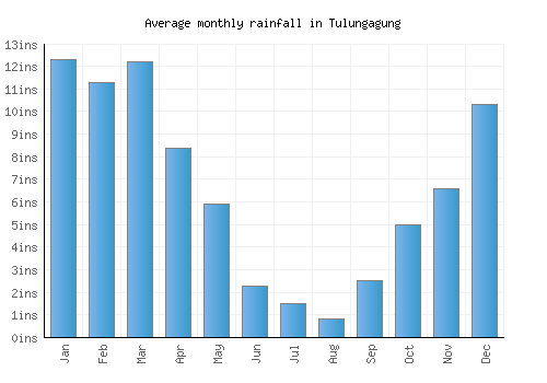 Tulungagung monthly rainfall chart (inches)
