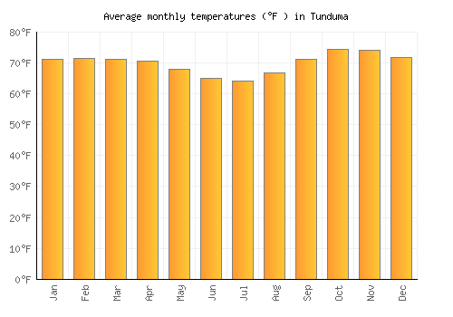 Tunduma average temperature chart (Fahrenheit)