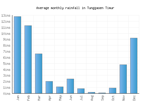 Tunggaoen Timur monthly rainfall chart (inches)
