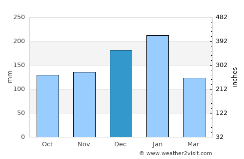Tupã average rain in December
