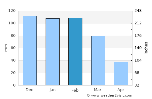 Tzaneen average rain in February