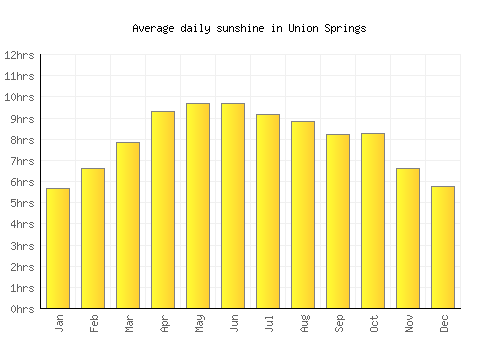 Union Springs average daily sunshine chart