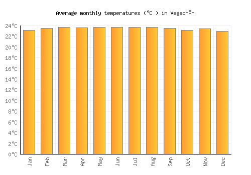Vegachí average temperature chart (Celsius)