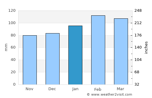 Veinticinco de Mayo average rain in January