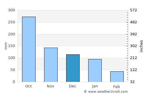 Waslala average rain in December