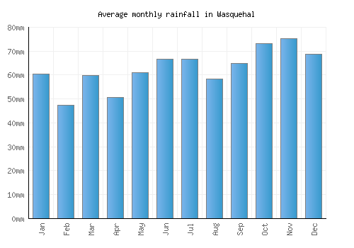 Wasquehal monthly rainfall chart (mm)