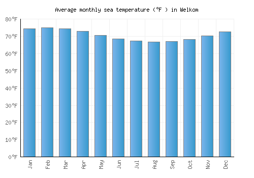 Welkom average sea temperature chart (Fahrenheit)