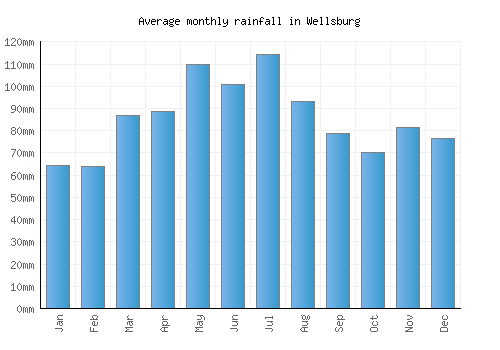 Wellsburg monthly rainfall chart (mm)