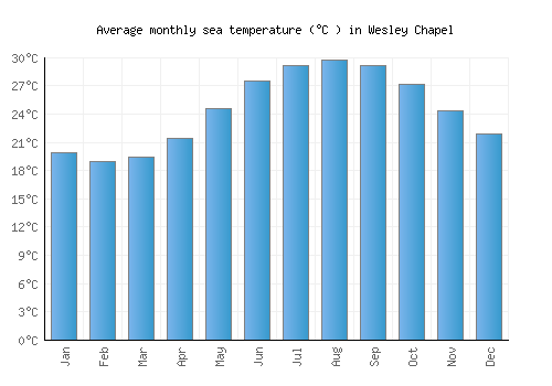 Wesley Chapel average sea temperature chart (Celsius)