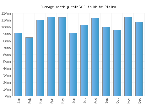 White Plains monthly rainfall chart (mm)