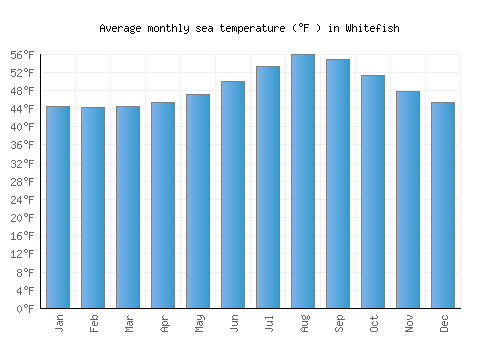 Whitefish average sea temperature chart (Fahrenheit)