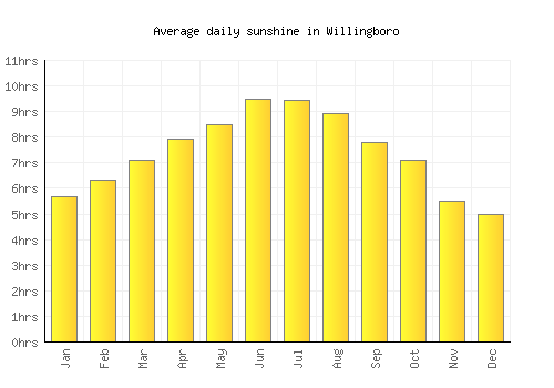 Willingboro average daily sunshine chart