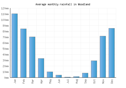 Woodland monthly rainfall chart (mm)