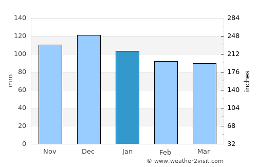 Woodville average rain in January