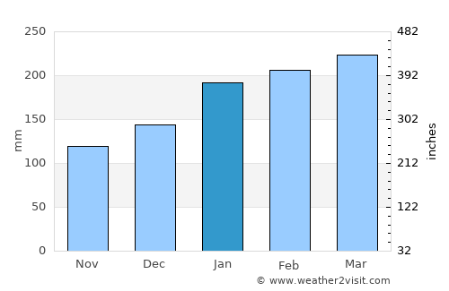 Woolgoolga average rain in January