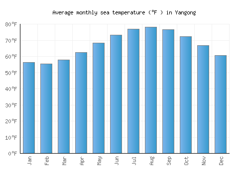 Yangong average sea temperature chart (Fahrenheit)