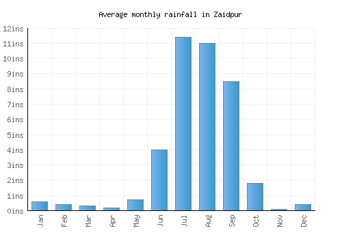 Zaidpur monthly rainfall chart (inches)
