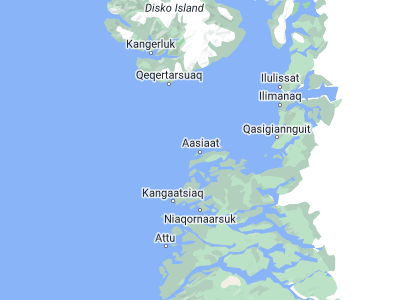 Map showing location of Aasiaat (68.70981, -52.86988)