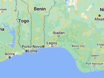 Map showing location of Abeokuta (7.15, 3.35)