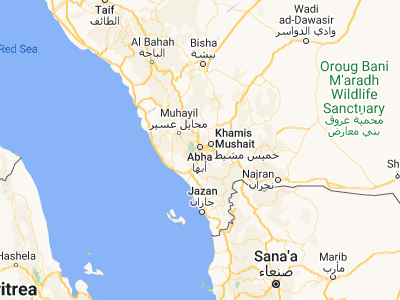 Map showing location of Abhā (18.21639, 42.50528)