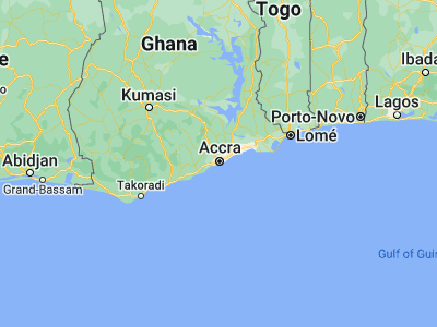 Map showing location of Accra (5.55602, -0.1969)