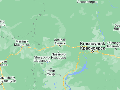 Map showing location of Achinsk (56.2694, 90.4993)