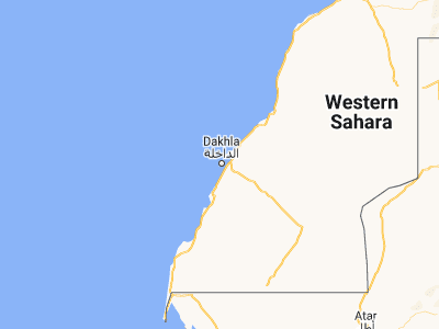 Map showing location of Ad Dakhla (23.68477, -15.95798)