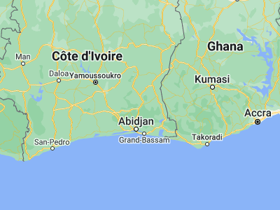 Map showing location of Adzopé (6.10694, -3.86194)