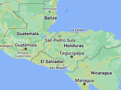 Map showing location of Agua Azul Rancho (14.9, -87.95)