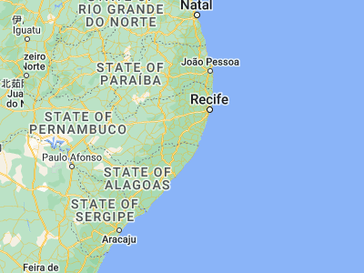 Map showing location of Água Preta (-8.7075, -35.53056)