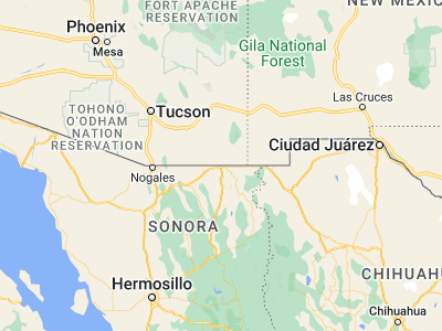 Map showing location of Agua Prieta (31.33071, -109.54876)